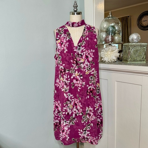 White House Black Market Purple Floral Tie Neck Chiffon Choker Shift Dress 10 - Picture 4 of 11